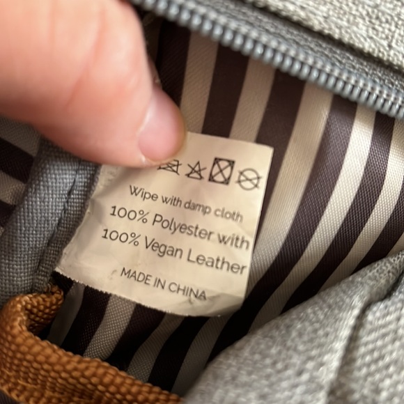 Grey and Leather diaper bag with striped lining - Picture 6 of 8